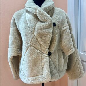 Oversized ba&sh PINIE TOBACO Cream Faux Fur Coat Size 1 xs-s